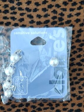 Claire's Silver Pearl Accent Stud Earrings With Cuff